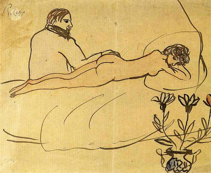 Pablo Picasso Painting Nude With Picasso By Her Feet
